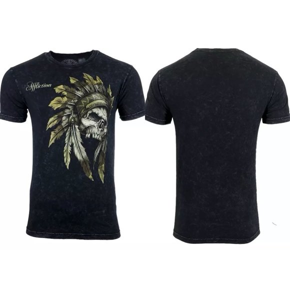 AFFLICTION WINDTALKER Men's T-shirt BLACK LAVA Biker - Picture 2 of 7